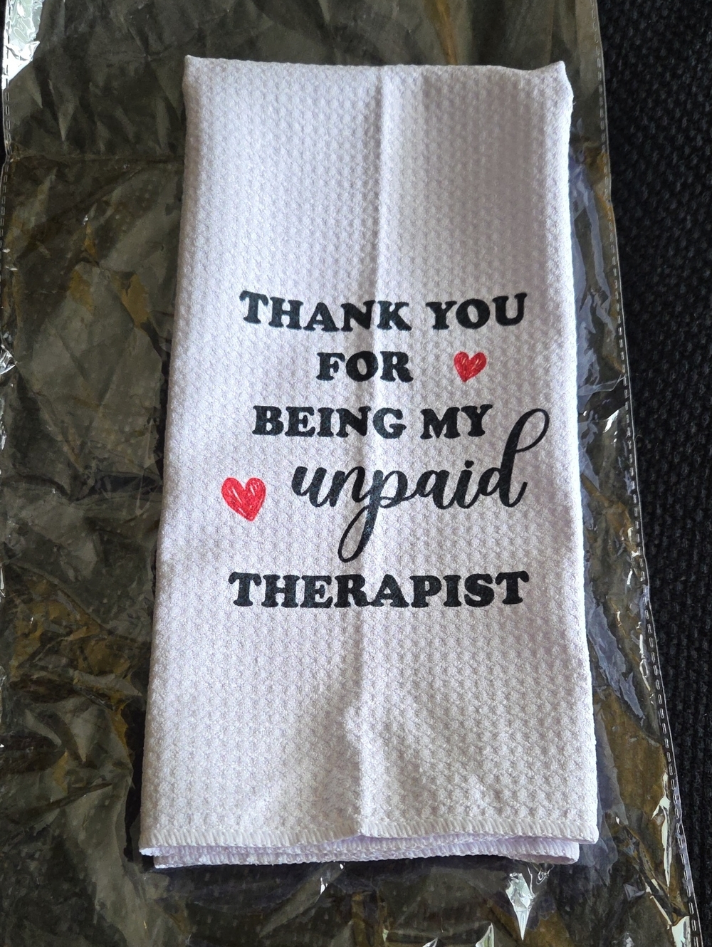 White Novelty Unpaid Therapist Waffle Weave Towel